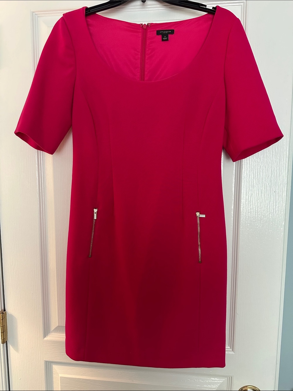 Ann Taylor Pink Mini Dress with Gold Zipper Pockets and Pleated Stitch - Size 2